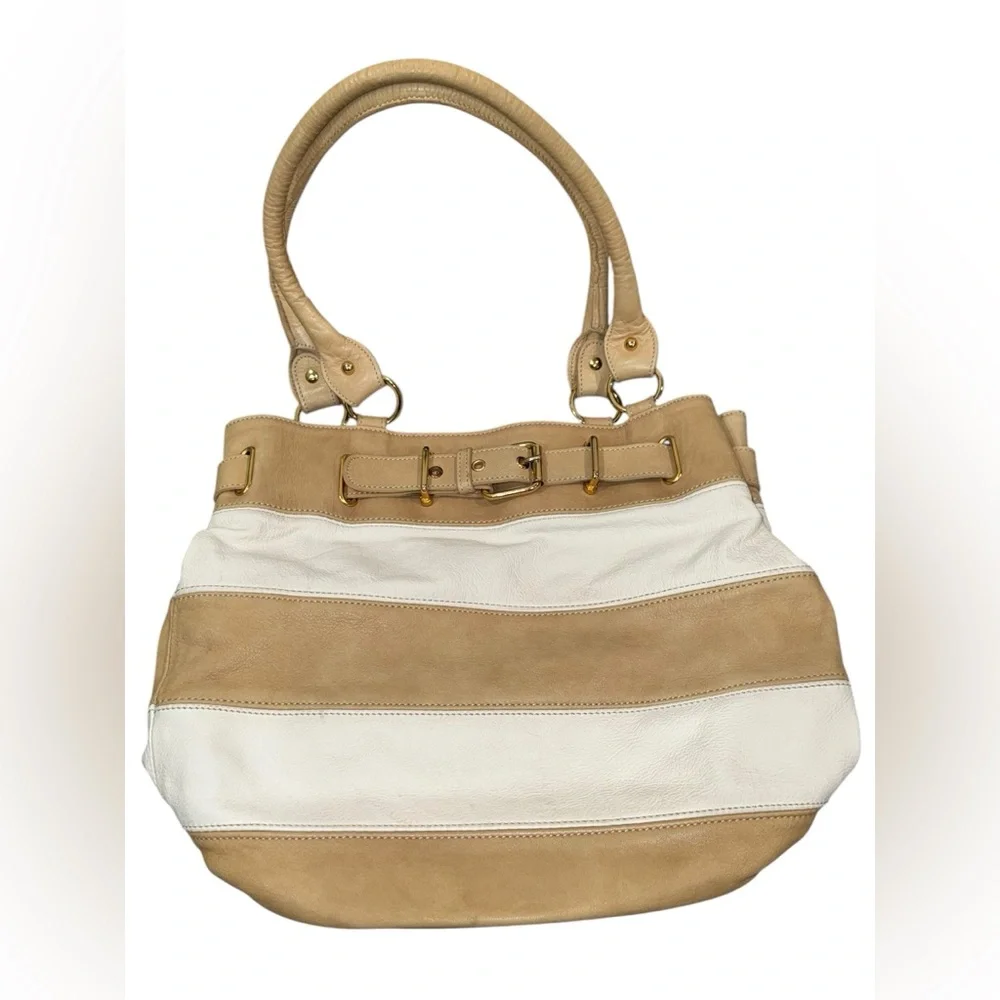 Genuine‎ Leather Tan and White Women's Shoulder Bag